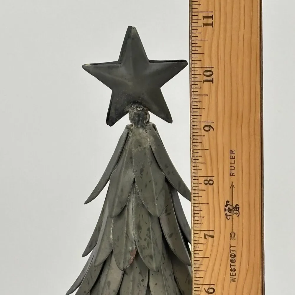 Set of 5 POTTERY BARN Galvanized Village Star Topped Trees Small & Large VTG